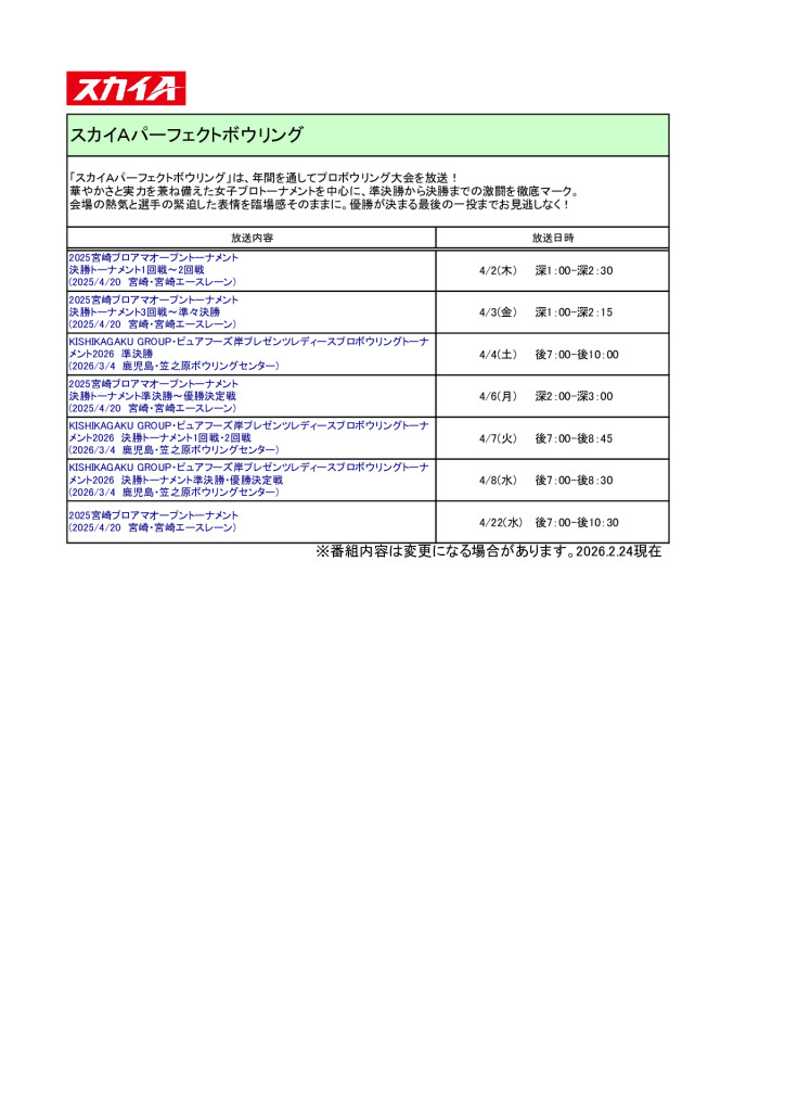 スカイA【2026年4月】パーフェクトボウリング放送予定のサムネイル